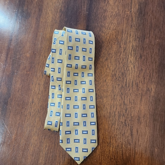 Burma Bibas Tie -  3.5 in Yellow Blue 100% XLong Silk Necktie - Men's Classic - Picture 1 of 4